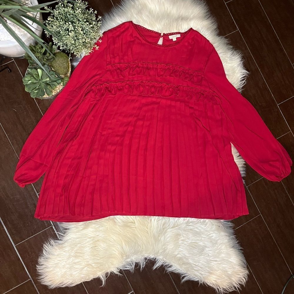 ODDY Red pleated L/S blouse sz XL
